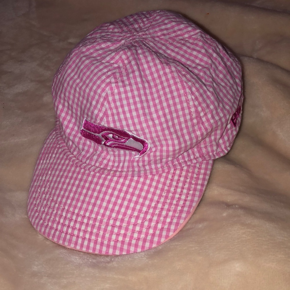 Baby Seahawks hat. Pink gingham baseball cap.